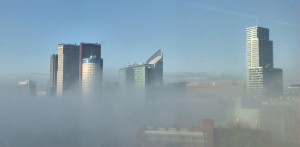 19 januari 2015 Skyline  in de mist - Den Haag      